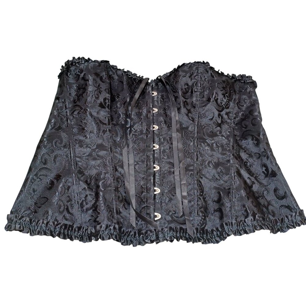 Corset Top Black Jacquard Ruffle Trim Plus Size Bustier 6XL Gothic Steampunk‎